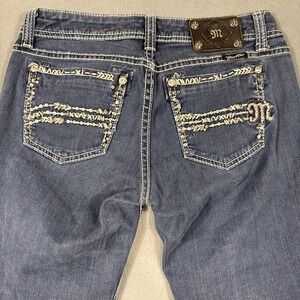 Miss Me Easy WOMENS 26 Skinny Jeans EMBELISHED THICK STITCH WHISKERING